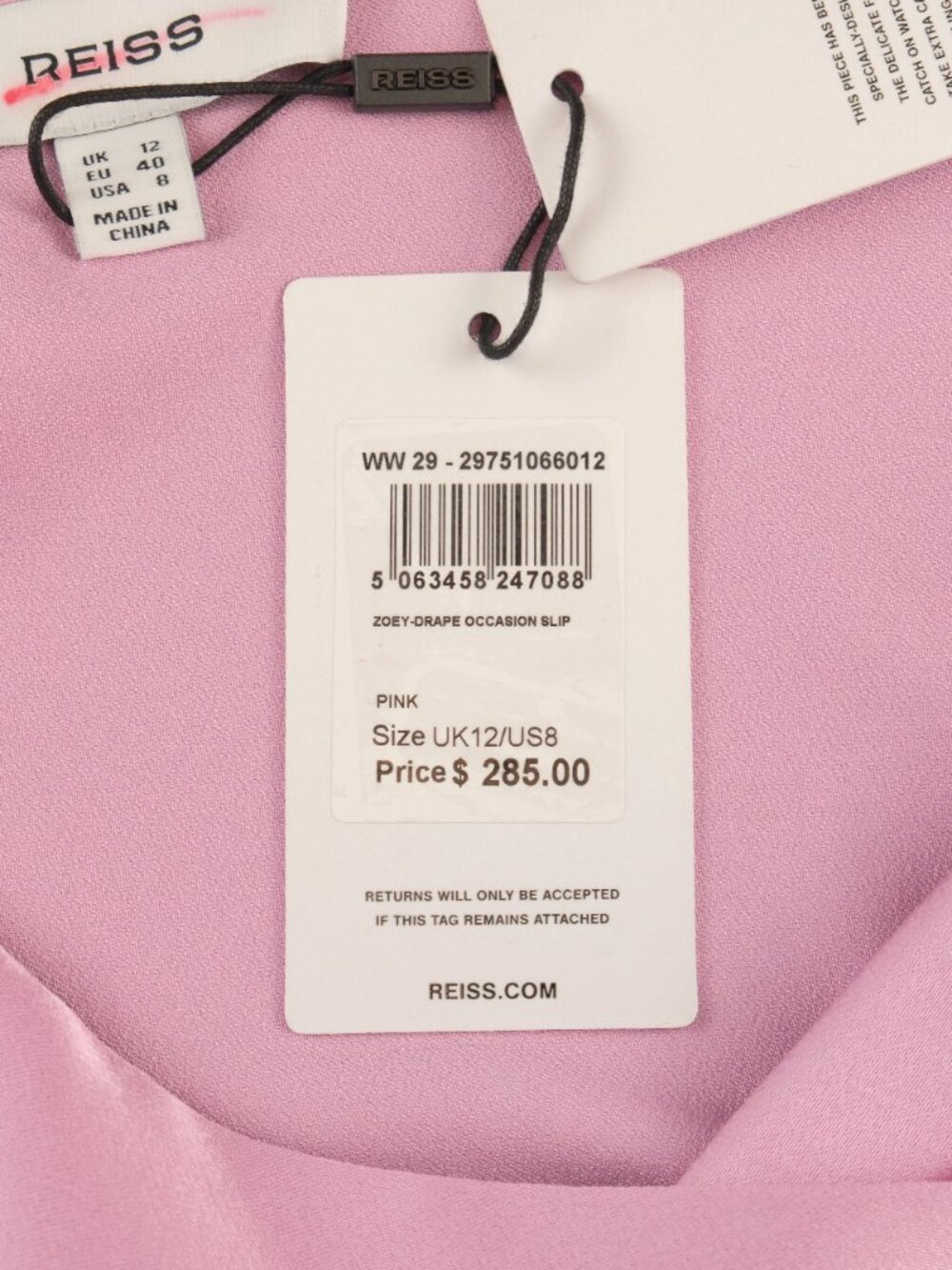 Reiss Zoey Satin Drape Ruched Midi Slip Dress, Light Pink, US 8 - Picture 4 of 11